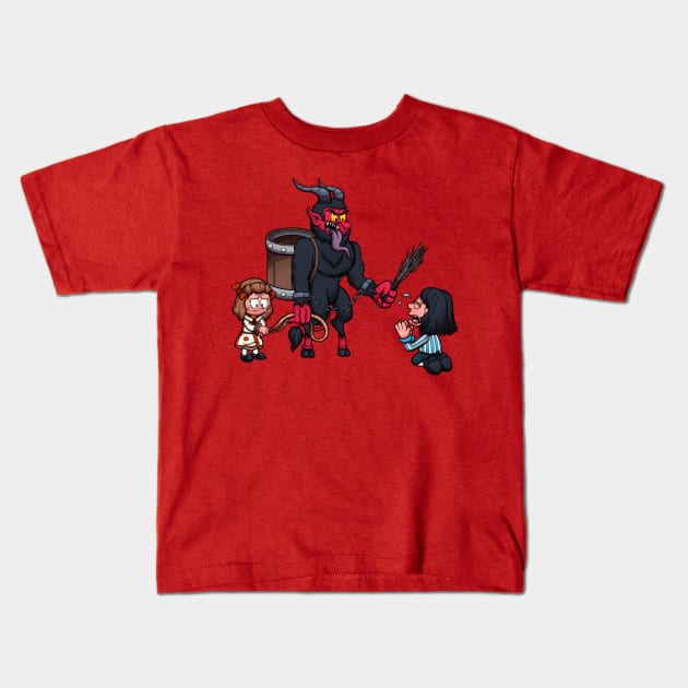 Krampus Punishing Kids Kids T-Shirt by TheMaskedTooner